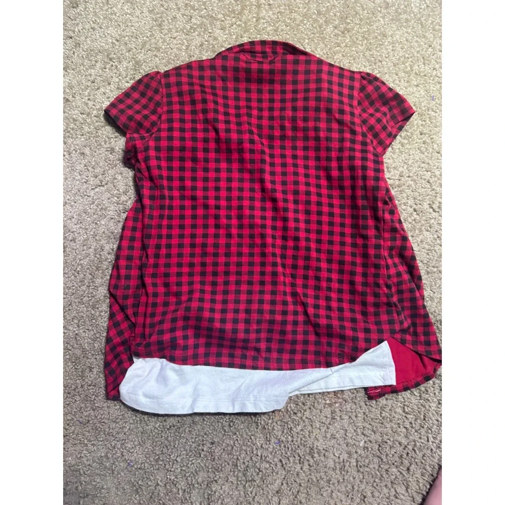 LA Kitty Girls XL Red Plaid Peace‎ Sign Graphic Layered Top Y2K 100% Cotton